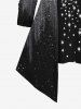 Plus Size Stars Sparkling Sequin Colorblock Glitter 3D Print Long Sleeve 2 In 1 T-shirt -  