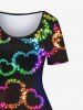 Robe Ligne A Cœur Lumière Colorée Imprimés de Grande Taille à Manches Courtes - Multi-A 1X