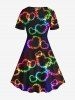 Plus Size Colorful Heart Light Beam Print Valentines Short Sleeves A Line Dress -  