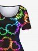 Plus Size Colorful Heart Light Beam Print Valentines Short Sleeves A Line Dress -  