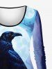 Plus Size Glitter Eagle Moon Tree Flower Print Ombre Long Sleeves T-shirt -  