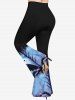 Pantalon Evasé Ombré Aigle Fleur et Arbre Imprimés de Grande Taille à Paillettes - Noir 4X