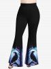 Pantalon Evasé Ombré Aigle Fleur et Arbre Imprimés de Grande Taille à Paillettes - Noir 4X