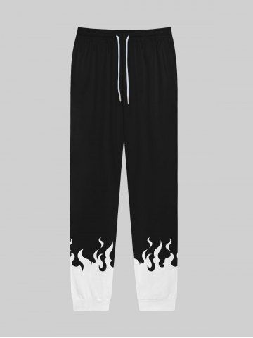 Gothic Flame Colorblock Print Pockets Drawstring Jogger Pants For Men - BLACK - XS