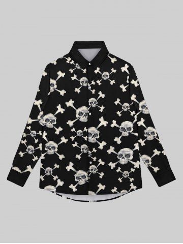 Gothic Skulls Skeleton Print Button Down Shirt For Men - BLACK - L