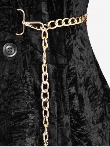 Gothic Plus Size Lapel Collar Fluffy Fur Trim Sleeves Button Embossed Velvet Chain Belted Coat