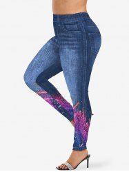 Plus Size Dnim Pockets Paint Splatter Colorblock Sparkling Sequin Glitter 3D Print Leggings -  