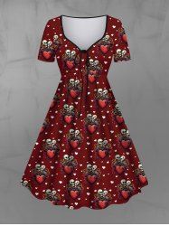 Gothic Skulls Skeleton Heart Lovers Print Cinched A Line Valentines Dress -  