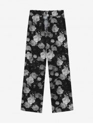 Gothic Rose Flowers Print Wide Leg Drawstring Sweatpants For Men -  