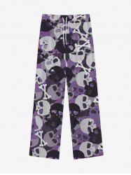 Pantalon de Survêtement avec Cordon de Serrage à Imprimé Squelette et Crâne pour Hommes Style Gothique - Pourpre  8XL