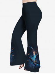 Pantalon Evasé Galaxie Brillante Papillon Imprimé de Grande Taille - Bleu profond 6X