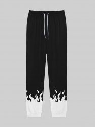 Gothic Flame Colorblock Print Pockets Drawstring Jogger Pants For Men -  