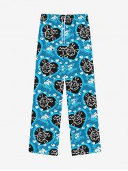 Gothic Valentine's Day Heart Bowknot Skulls Skeleton Print Wide Leg Drawstring Sweatpants For Men -  