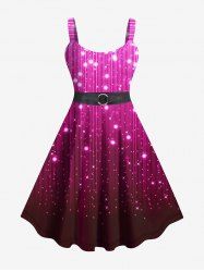 Plus Size Colorblock Stars Bubble Stripes Glitter Sparkling Sequin Buckle Belt 3D Print Tank Party Dress -  