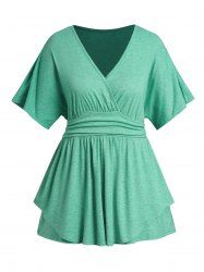 Plus Size Heather Surplice Plunging Neck High Waisted Long T Shirt -  