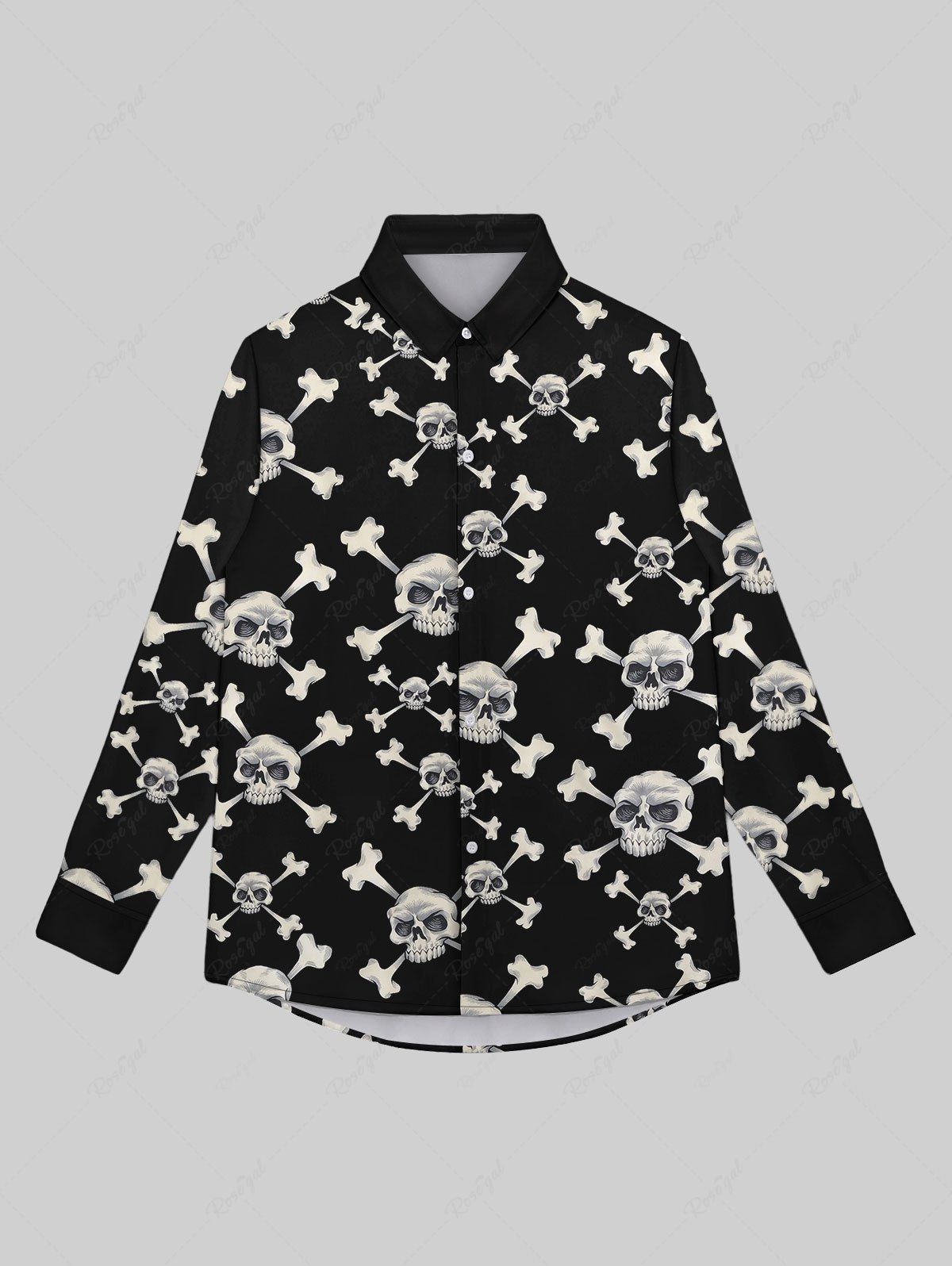 Chemise Gothique Crâne Squelette Imprimées Boutonnée pour Homme Noir XL