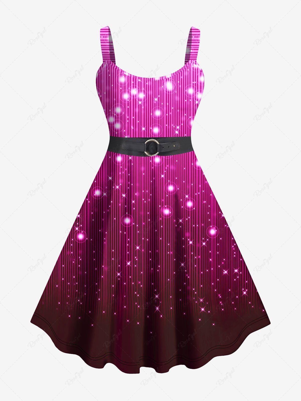 Cheap Plus Size Colorblock Stars Bubble Stripes Glitter Sparkling Sequin Buckle Belt 3D Print Tank Party Dress  