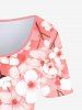Robe Ligne A Ombrée Chat et Fleur Imprimés Manches Courtes de Grande Taille - Rose clair 6X