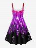Plus Size Glitter Sparkling Floral Light Beam Colorblock Print A Line Ombre Tank Party New Years Eve Dress -  