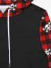 Gothic Skulls Skeleton Plaid Checkered Print Pockets Fleece Lining Drawstring Hoodie For Men -  