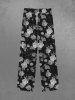 Gothic Rose Flowers Print Wide Leg Drawstring Sweatpants For Men -  
