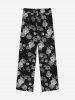 Gothic Rose Flowers Print Wide Leg Drawstring Sweatpants For Men -  