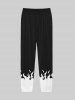 Gothic Flame Colorblock Print Pockets Drawstring Jogger Pants For Men -  