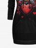 Gothic Skulls Heart Lovers Print Pocket Drawstring Valentines Pullover Hoodie -  