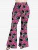 Plus Size Valentine's Day Skulls Rose Flowers Leaf Print Flare Pants -  