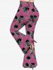 Plus Size Valentine's Day Skulls Rose Flowers Leaf Print Flare Pants -  