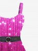 Plus Size Colorblock Stars Bubble Stripes Glitter Sparkling Sequin Buckle Belt 3D Print Tank Party Dress -  