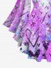 Plus Size Flare Sleeves Glitter Sparkling Heart Star Sequins Print Ombre Lattice Top -  