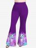 Plus Size Glitter Sparkling Heart Star Sequins Print Ombre Pull On Flare Pants -  