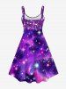 Plus Size Galaxy Star Sparkling Sequin Glitter Buckle Belt 3D Print Tank Party New Years Eve Dress -  