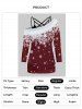 Ensemble de Haut de Noël Croisé à Imprimé Flocon de Neige à Manches Longues à Col Oblique et de Camisole Simple - Rouge foncé S