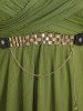 Plus Size Lace Trim Tie Cinched Shoulder Rufles Crisscross Surplice Ribbed Textured T-shirt With Chain Belt - Vert L | US 12