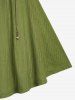 T-shirt Côtelé Texturé Superposé à Epaule Nouée de Grande Taille avec Chaîne - Vert M | US 10