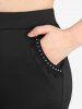 Plus Size Lace Trim Rivet Pockets Tulip Hem Split Capri Leggings -  