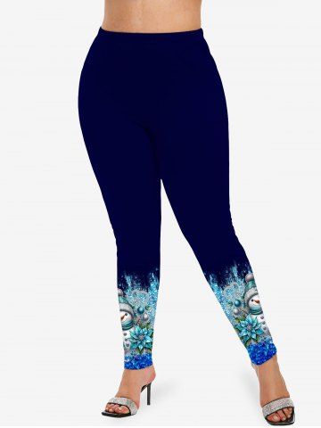 Christmas Ball Snowman Flower Ombre Sparkling Sequin Glitter 3D Printed Long Sleeve T-shirt and Leggings Plus Size Matching Set