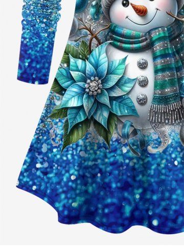 Christmas Ball Snowman Flower Ombre Sparkling Sequin Glitter 3D Printed Long Sleeve T-shirt and Leggings Plus Size Matching Set