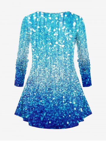 Christmas Ball Snowman Flower Ombre Sparkling Sequin Glitter 3D Printed Long Sleeve T-shirt and Leggings Plus Size Matching Set