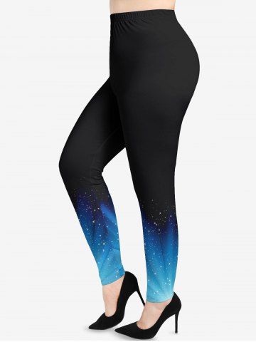 Plus Size Colorblock Ombre Glitter Sparkling Sequin 3D Print Leggings - BLUE - 1X