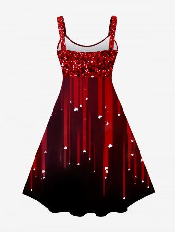Plus Size Valentine s Day Glitter Sparkling Sequin Heart Buckle Belt 3D Print Tank Party Cocktail Dress 48 OFF Rosegal