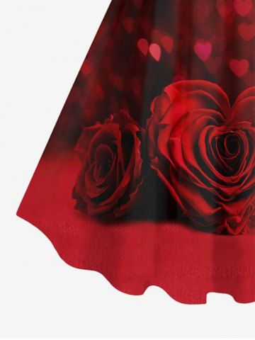 Plus Size Valentine's Day Rose Flower Heart Lips Glitter Buckle Belt 3D Print Tank Dress