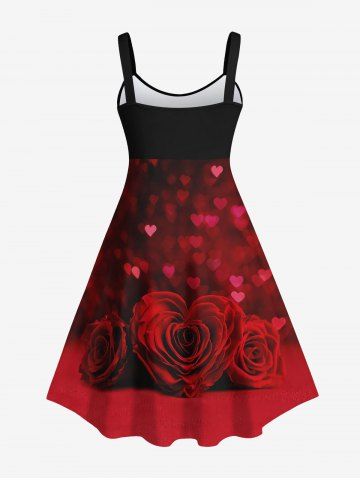 Plus Size Valentine's Day Rose Flower Heart Lips Glitter Buckle Belt 3D Print Tank Dress