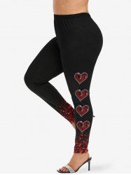 Plus Size Valentine's Day Heart Crystal Letters Glitter Sparkling Sequin 3D Print Leggings -  