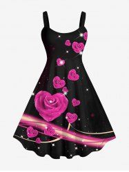 Plus Size Valentine's Day Rose Flowers Heart Glitter Sparkling Sequin 3D Print Tank Dress -  