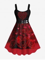 Robe Gothique Rose Cœur Bouclé Imprimés de Grande Taille à Paillettes - Rouge S