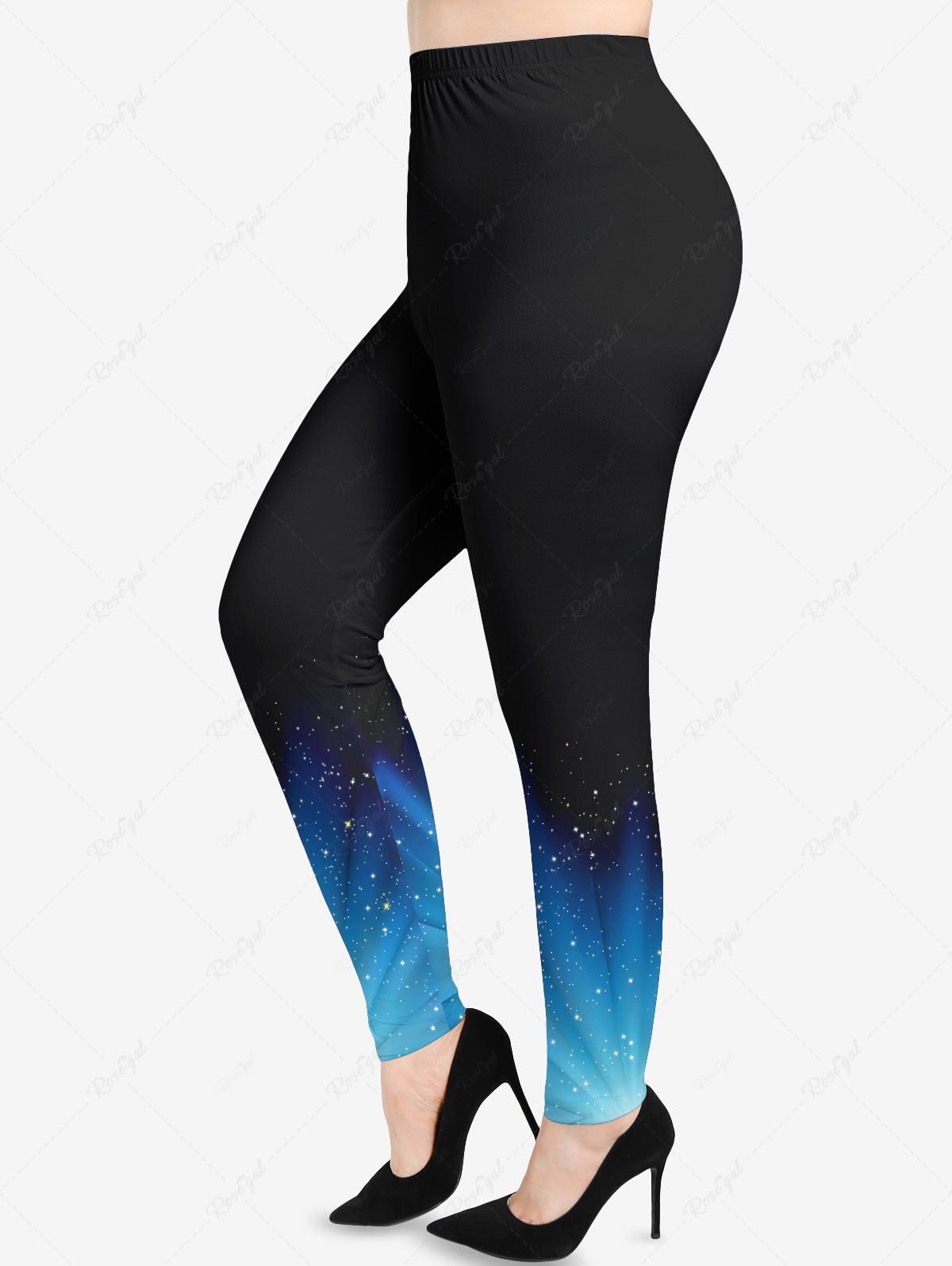 Trendy Plus Size Colorblock Ombre Glitter Sparkling Sequin 3D Print Leggings  