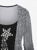 Stars Sparkling Sequin Colorblock Glitter 3D Printed Long Sleeve 2 In 1 T-shirt and Leggings Plus Size Outfit -  